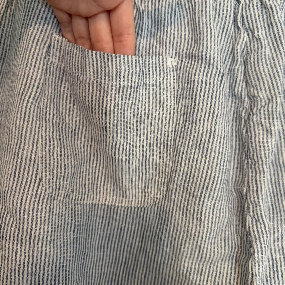 Quince European linen wide leg pants blue pinstripe XL minimalist classic